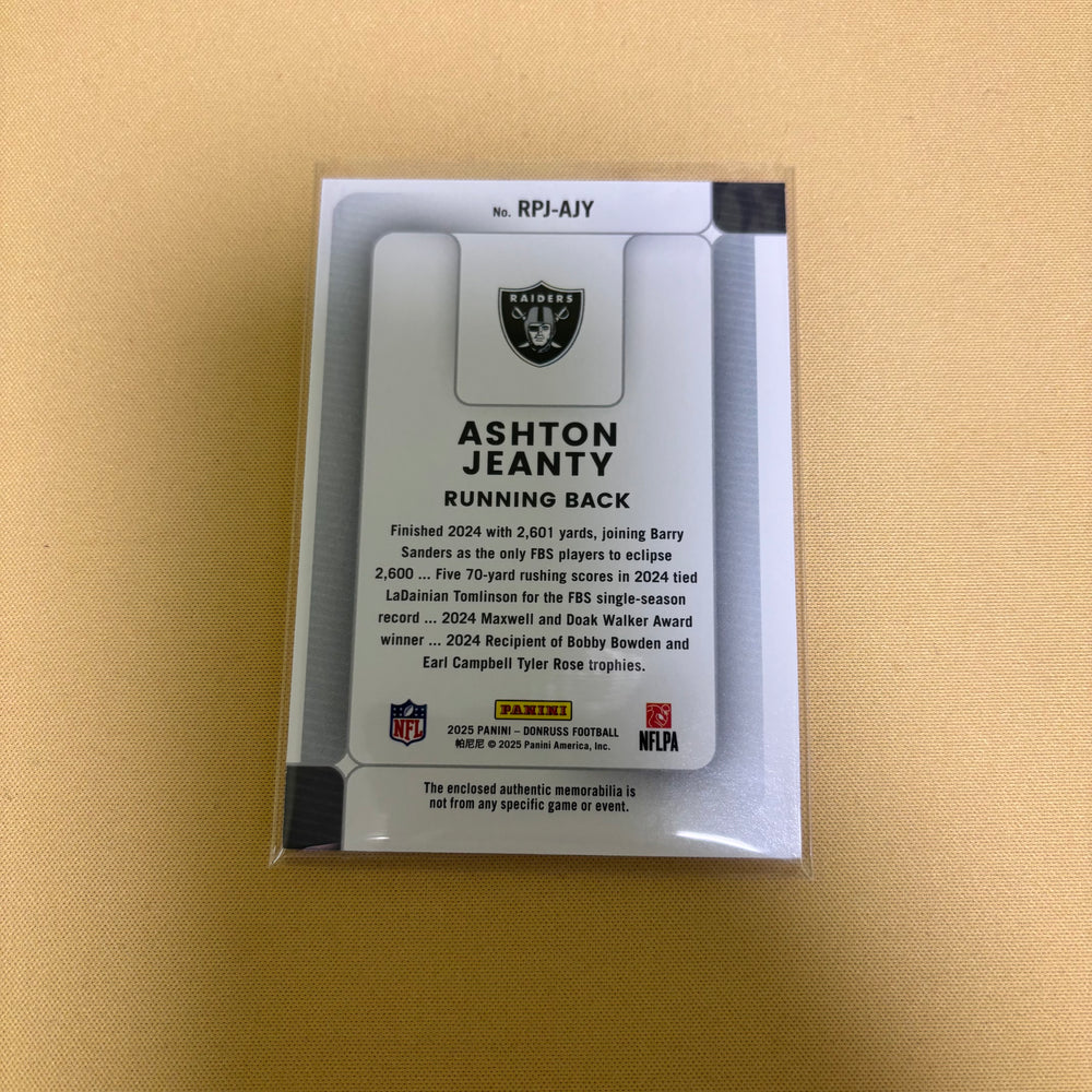 2025 Panini Donruss Ashton Jeanty Rookie Phenom RC Memoribilia Patch #RPJ-AJY Sports Card