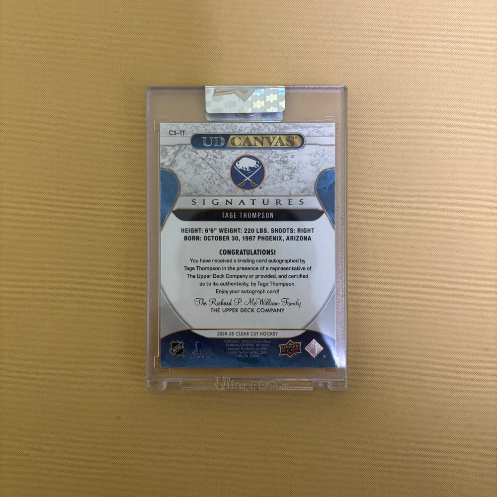 2024/25 Upper Deck Clear Cut UD Canvas Signatures Tage Thompson Buffalo Sabres CS-TT Sports Card