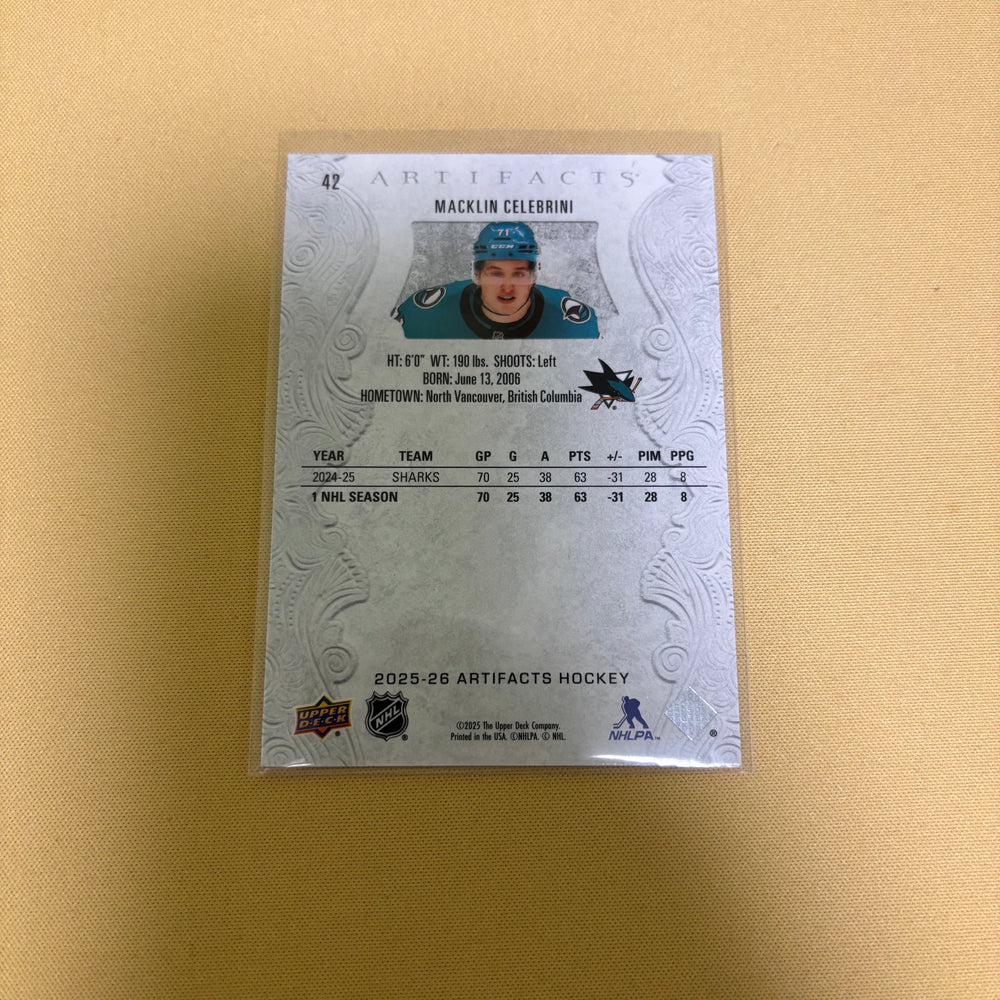 2025-26 artifacts hockey #42 Macklin Celebrini Sports Card
