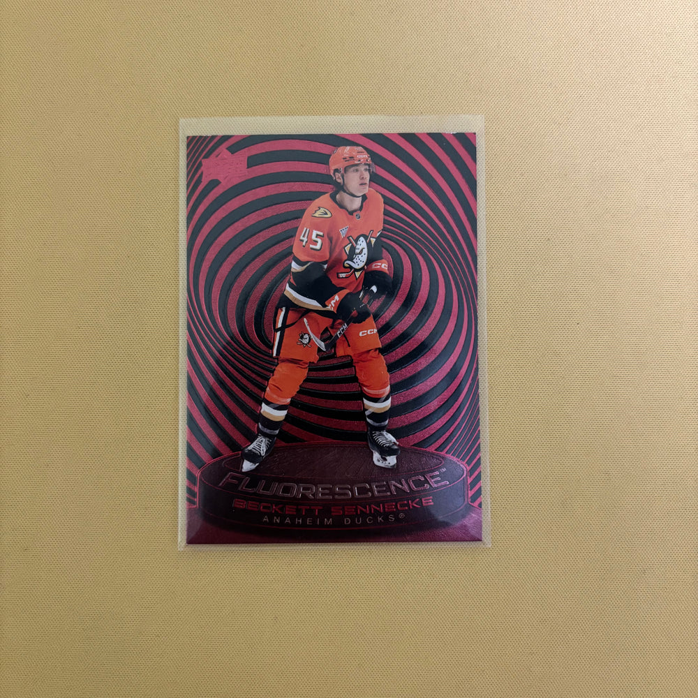 2025-26 Upper Deck Series 2 Beckett Sennecke Fluorescence Red Anaheim Ducks F-40 Sports Card