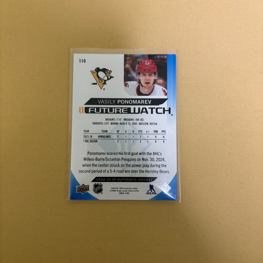 2024-25 SP Authentic Blue Limited Future Watch Vasily Ponomarev #110 RC /399 Sports Card