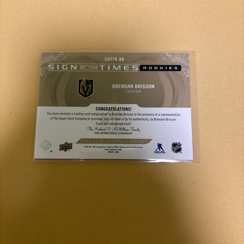 2024-25 SPA Sign of the Times Black Inscribed Brendan Brisson RC Auto /25 Sports Card