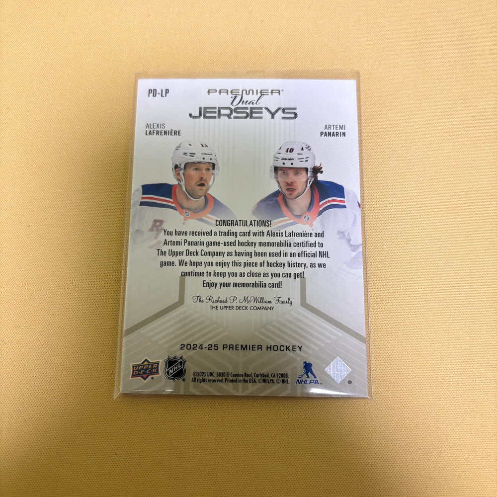 2024 UPPER DECK PREMIER ALEXIS LAFRENIERE/ARTEMI PANARIN DUAL JERSEY /99 Sports Card