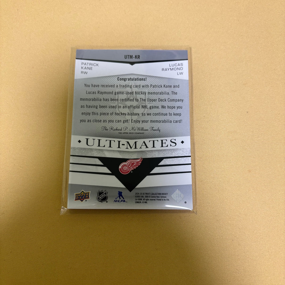 2024/25 Upper Deck Ultimate Collection Ulti-Mates Jersey Patrick Kane/Lucas Raymond Detroit Red Wings UTM-KR Sports Card