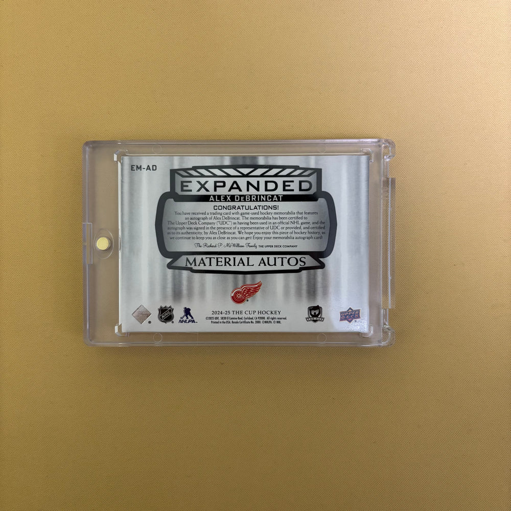 2024/25 Upper Deck The Cup Alex Debrincat Expanded Materials Patch Auto /15 Detroit Red Wings EM-AD Sports Card