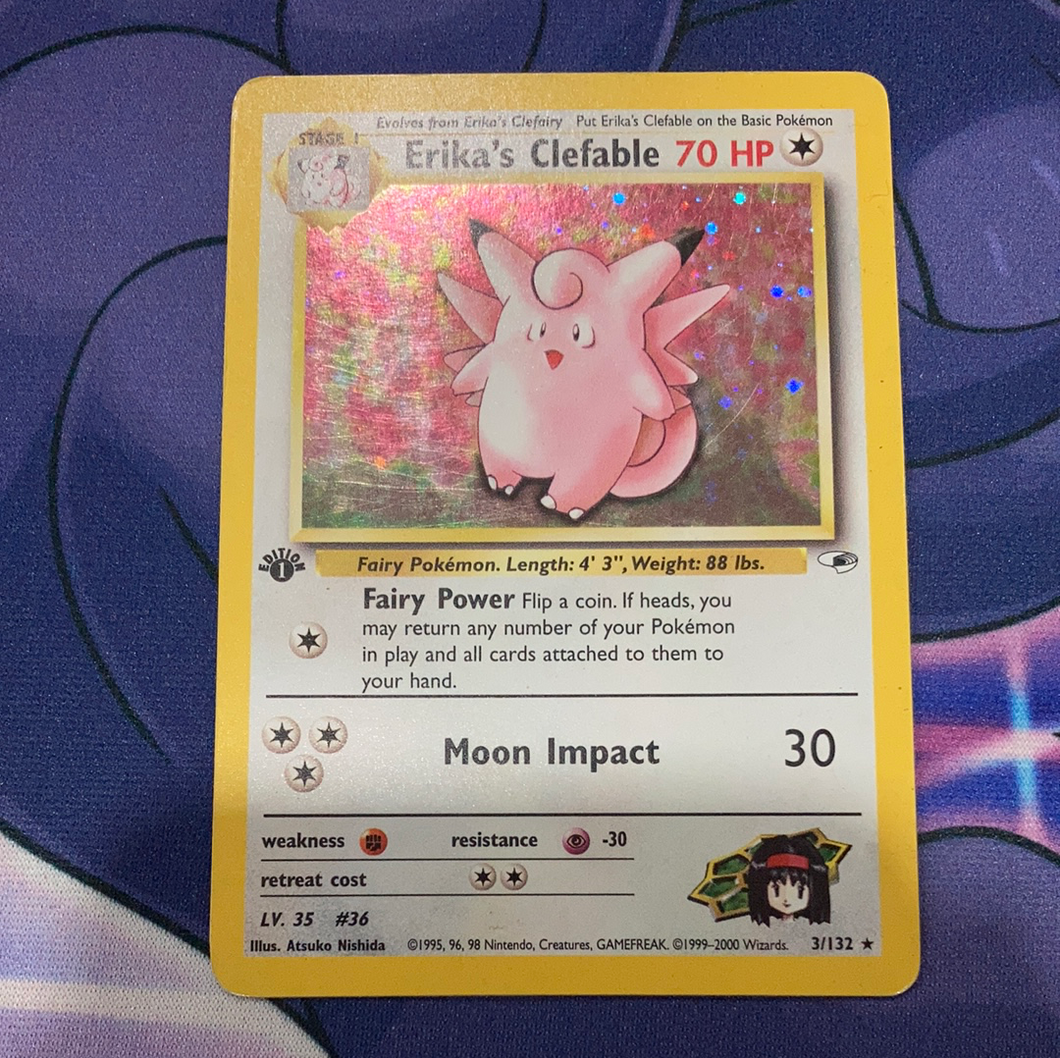 Erika's Clefable Gym Heroes Holo 3/132 1st Edition (MP) - Pokemon Card